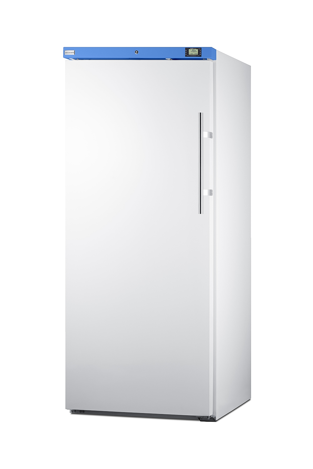 Upright manual defrost freezer with lock and external alarm/thermometer for general purpose storage applications